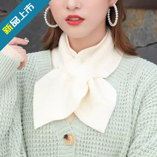 2025 New Korean Style Knitted Small Scarf Women's Autumn and Winter Cross Bow Fishtail Versatile Decorative Wool Scarf