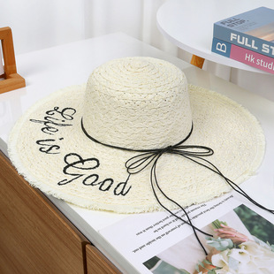 French Straw Hat Women's 2025 Summer New Breathable Lace Hollow Sunscreen Hat Seaside Hat Sunshade Hat