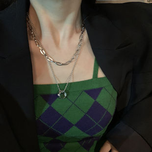 Cold style double-layer ring necklace for women 2023 new style stacked all-match niche design high sense ins clavicle chain