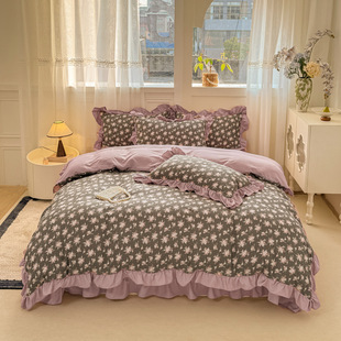 2025 Bed Cover Knitted Cotton Korean Style Lace Four-piece Set Household Bedding Bed Cover Simple All-match Soft and Comfortable