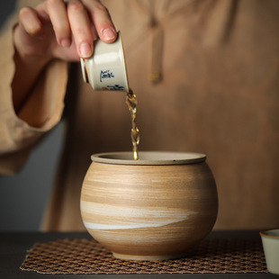 Coarse Pottery Tea Washing Tea Dregs Jar Household Ceramic with Cover Building Water Tea Pot Water Pot Japanese Style Vintage Washing Pen Washing Pot Bearing