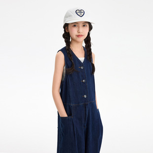 Girls' Denim Suspender Pants 2025 Spring New Children's Loose Vest Pants Fashionable Sleeveless Sling Trousers