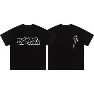 Cross-Border Trendy Brand Trapstar Letter Gradient Print Men's Loose Round Neck Pullover Casual Short-Sleeved T-Shirt