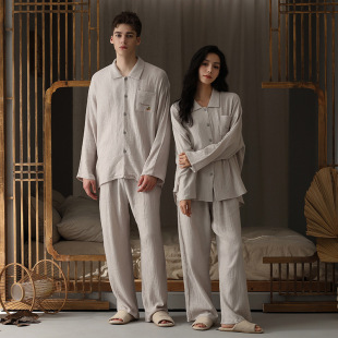 A generation of hair men's class a antibacterial mite-proof cotton pajamas women's lovers with chest pad spring and autumn home clothes suit