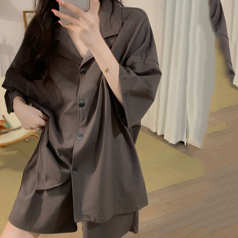 New Japanese ins cardigan pajamas women's summer Korean style short sleeve outerwear simple student home wear suit women