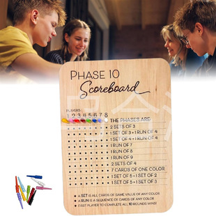Phase 10 Score Board,Wooden Phase Ten Scorecard and Round Tr