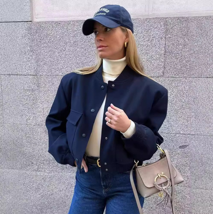 11 colors Amazon cross-border 2024 spring and autumn new European and American style stand collar large pocket women's jacket coat