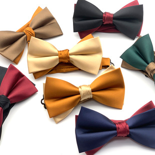 2023 new men's formal business bow solid color double-layer contrast color cross bow tie high-end high-quality bow tie