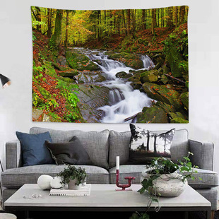 Cross-border Forest Stream Bedroom Decoration Tapestry Wall Hanging Digital Printing Landscape Tapestry Hanging Cloth Background Cloth Amazon