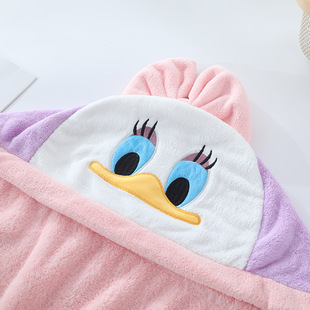 Children's cartoon bath towel coral fleece absorbent quick-drying shower cap hooded cloak thickened absorbent men and women can wear