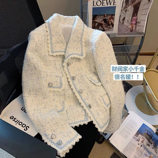 Little Xiangfeng лацканный курток любви пуговица женская 2024 осень новая французская мода темперамент короткий топ