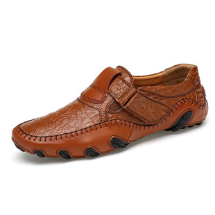 Cross-border plus size handmade men's casual shoes crocodile leather fashionable all-match peas shoes comfortable lightweight driving leather shoes