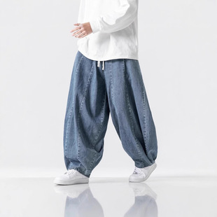 2025 Spring New Men's plus size Japanese Style Loose Harlan Straight Leg Pants Wide Leg Casual Pants Trendy Jeans