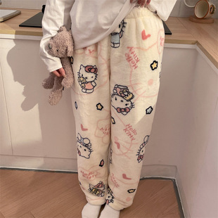2024 New Coral Fleece Women's Pajamas Autumn and Winter Sky Plus Velvet Thickened Flannel plus size Pajamas Home Pants