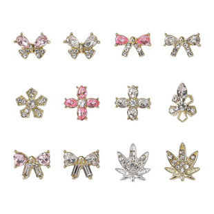 New Nail Art Accessories Pink Cross Maple Leaf Manicure Diamond Alloy Diamond Purple Bow Diamond Decoration