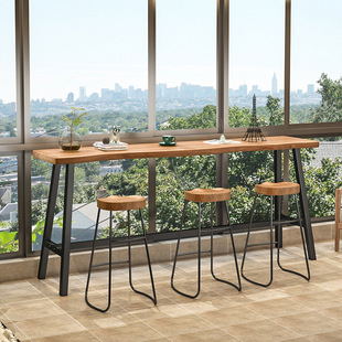 Nordic natural side solid wood bar home living room small wall bar table tea shop high table and chair combination