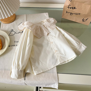 [in stock] CY256065 Girls Shirt 2025 Spring Children's Western Style Lace Doll Collar Long Sleeve Shirt