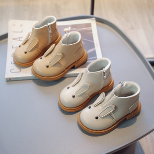 Baby Girl's Martin Boots Soft Bottom All-match 2024 Autumn New Girls' Short Boots Children's Spring and Autumn Bunny Leather Boots