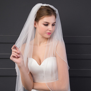 Double-layer metal hair comb Swiss soft mesh white ivory short diamond edge bridal veil