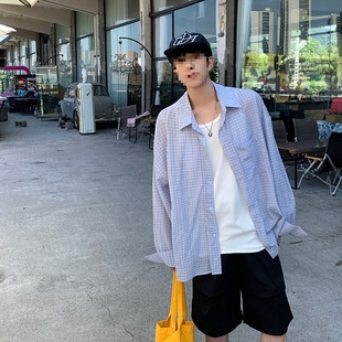 Men's Plaid Shirt Design Sense Summer Thin Waisted Ice Silk Sunlight Clean Wear Coat in stock