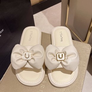 Flat Bow Slippers Women's Summer Outer Wear 2025 New High-end Soft Bottom Non-slip Fashionable All-match Sandals