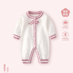 Baby Clothes Spring Clothes Newborn Baby Girl's Jompsuit Full Moon Hundred Days Knitted Ha-ha Clothes Spring Outgoing Foreign-style Climbing Clothes