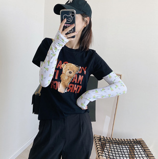 Summer Ice Silk Sleeves Small Fresh and Cute Sunscreen Breathable Printed Sleeves ins Armguard for Riding and Driving with Trendy