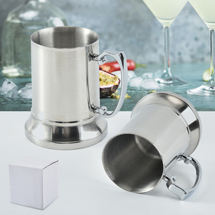 Popular Silver 450/580ml Stainless Steel Double-Layer Beer Mug Bar Hotel Supplies Large Base Flame Cup