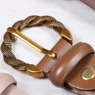 Belt Women's Vintage Twist Semi-round Buckle Solid Color Pure Edition Cowhide Belt with Jeans Coat Belt