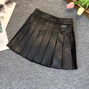 Girls Leather Skirt Spring & Fall 2025 New Style Pu Leather Kidsren's Short Skirt Versatile Autumn and Winter Girls Leather Skirt