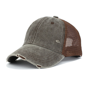 Foreign trade new fashion washed cotton old hole baseball cap outdoor all-match solid color light plate duck tongue sunshade net cap