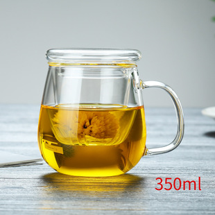 Thickened Heat-Resistant Glass Water Cup Office Women's Flower Tea Cup with Lid and Handle Filtered Tea Separating Tea Cup