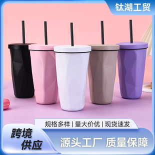 Cross-border 304 stainless steel thermos cup high-value portable diamond coffee cup large capacity accompanying car lovers cup