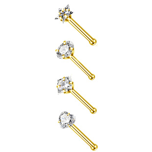 Cross-border hot-selling stainless steel zircon nose nail round heart-shaped square five-pointed star zircon nose nail straight rod curved rod L rod
