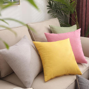 Solid Color Linen Pillow Cushion with Core Pillow Cotton Linen Pillow Waist Pillow Sofa Backrest Amazon Home Cross-Border