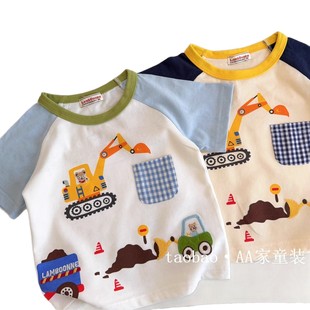 Japanese-Style Children's Clothing! New Pure Cotton Boys' Excavator Cute Baby Top Thin Half-Sleeve T-Shirt Children's Short Sleeve