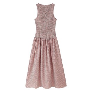 ZADATA Spring New Women's Clothing European and American Fashion Simple Plaid Midi dress 3067329