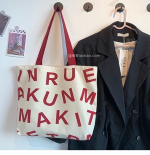 Canvas Bag Women's Single Shoulder Large Capacity Travel Yoga Letters Retro Japanese Ins Travel ulzzang Cloth Bag for Students
