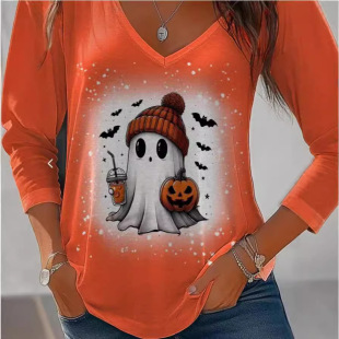 2024 Amazon New European and American Cross-border Halloween Loose Casual Women's T-shirt