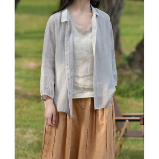Spring and Summer 2024 New 100 Texture Ramie Multicolor Shirt Loose Cool Casual All-match Sunscreen Shirt for Women