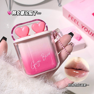Gege bear Heart Water Light Velvet Mist Lip Glaze Matte Mirror Combination Lipstick Student Party Plain White Lipstick