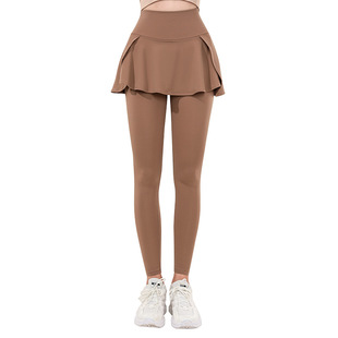 lulu cloud pants nude breathable yoga pants running fitness dance culottes fake two-piece shy pocket leggings