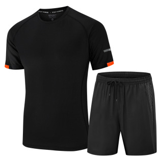 [M-9XL] fashion sports suit men's short-sleeved ice silk T-shirt ice silk cropped pants casual two-piece set quality