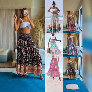 2025 Independent Station wish Amazon Explosions Summer High Waist Loose Printed Long Skirt Women's Skirt