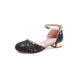 Children's Shoes Sandals Women's Straight Buckle Middle Heel Sequin White Small Size 313233 Children's Shoes Dancing Women's Shoes