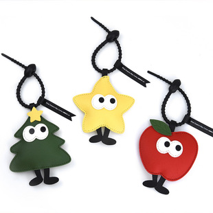 Christmas Tree Apple Keychain Creative Christmas New Year Cute Cartoon PU Leather Pendant Trinkets Cross-border Small Gifts