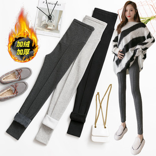 Real shot in stock 2024 autumn and winter new cotton maternity pants fashion leggings pregnant women fleece-lined padded leggings