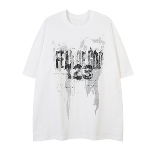 Foreign Trade Men's 2025 Summer New American Retro Design Sense Printing Casual Loose Men's and Women's High Street Short Sleeve Trendy