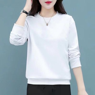 High-grade Sweat Women's Round Neck Pure White New Winter Clothes fleece-lined Thickened Casual Loose All-match Outer Wear Slimming Top
