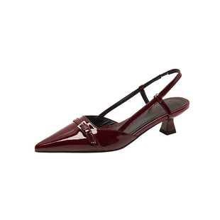 French-style Pointed Patent Leather Toe Sandals Women's Summer 2024 New Fairy-style Retro All-match Thin-heeled Shoes